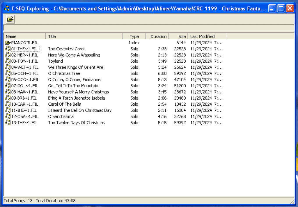 Running ESEQ Explorer on the above directory. The names are deformed using MS-DOS shorthand.
