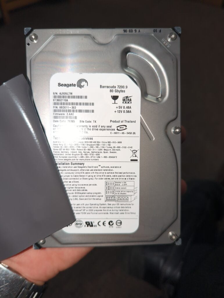 Specifications for the original disk
