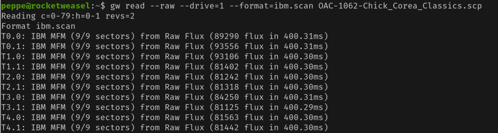 Terminal window with gw read command.