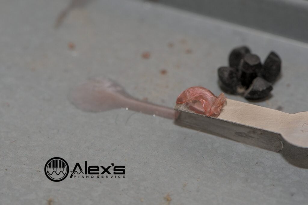 Closeup of Roland red goo because scraped with razor.