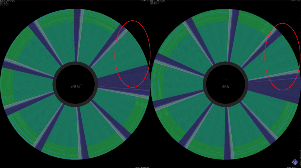 HxC showing scans of a copy-protected Yamaha floppy disk.