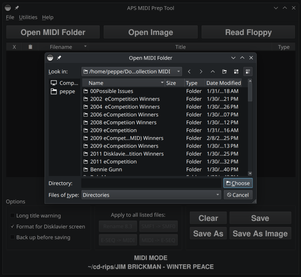 Closeup of Open MIDI Folder in APS MIDI Prep Tool.