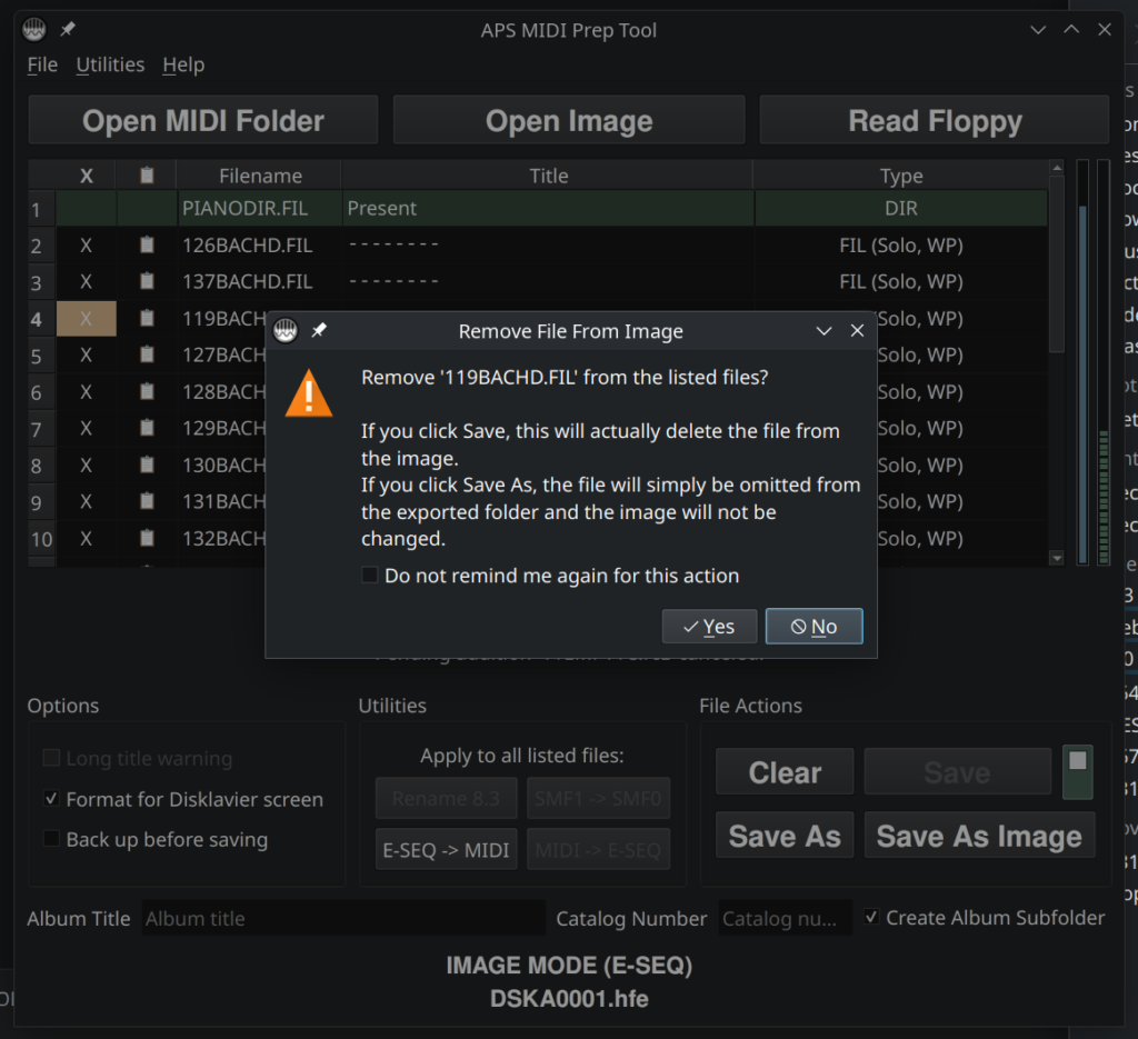 Confirming the deletion of a file from an image.